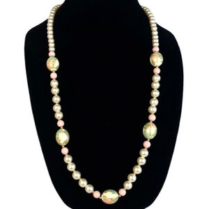 Vintage Floral and Faux Pearl Beaded Necklace, made in Japan